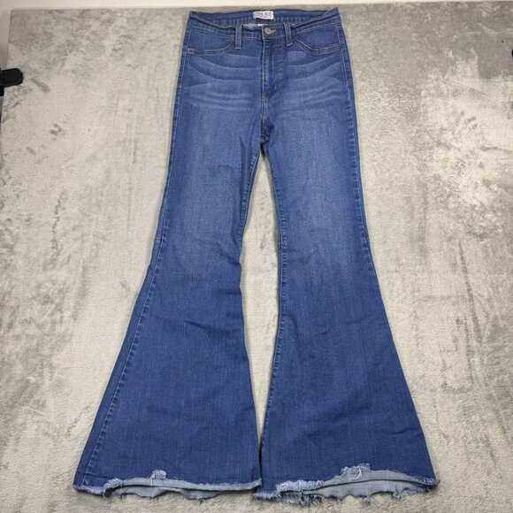 JUDY BLUE Womens Frayed Flare Jeans High Rise Medium Wash Y2K Wide Leg Cute - Picture 3 of 10